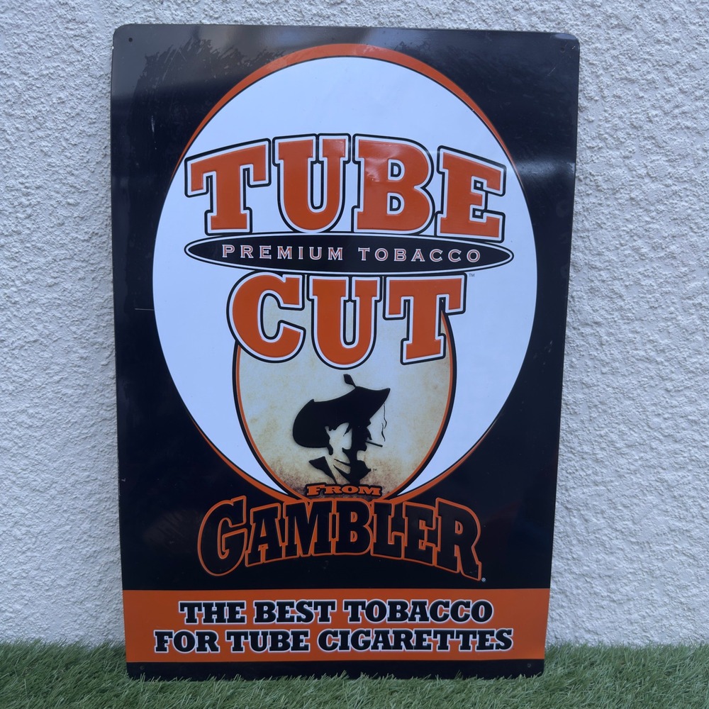 Gambler Tube Cut Premium Tobacco Metal Sign Embossed Tin Tacker Cowboy 15x23